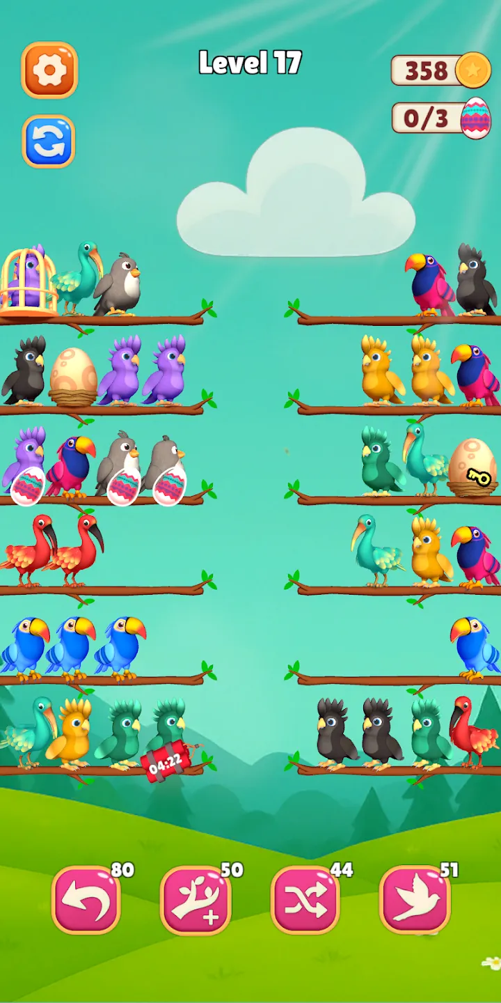 Mechanika gry Feather Sort 3D